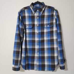 Polo Ralph Lauren Mens Flannel Plaid Long Sleeve Button-Down Shirt Blue Size L